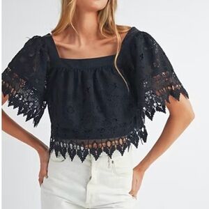 Black Lace Women's Eyelet Scallop Top